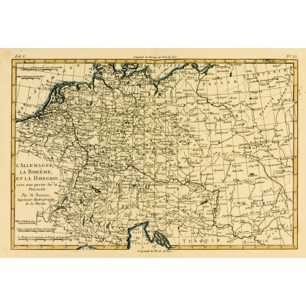 Map Of Germany Bohemia And Hungary Circa.1760. From _Atlas De Toutes Les Parties Connues Du Globe Terrestre By Carto